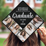 Black White Multi Photo Graduation Cap Topper<br><div class="desc">A stylish and meaningful graduation cap topper featuring a five-photo collage, allowing space for solo pictures of the graduate, memorable moments with friends, college memories, or even family photos. The photos are arranged in a clean collage or grid format along both bottom edges, creating a balanced and personalized design. At...</div>