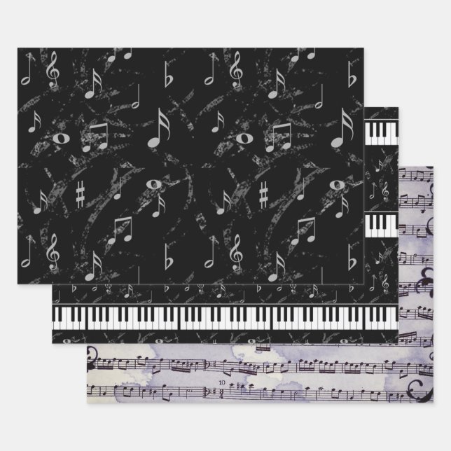 Black & White Music Collection Wrapping Paper Sheet (Set)