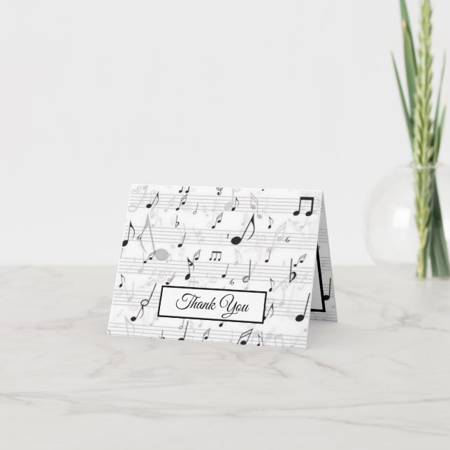 Black White Music Note  Pattern Theme Musician Thank You Card (Front)