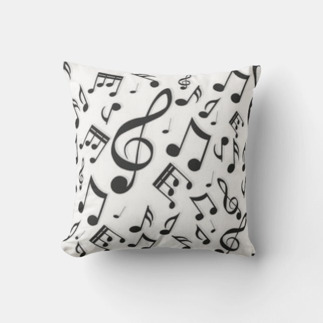Black & White Music Notes Patter Print Throw Pillow (Front)