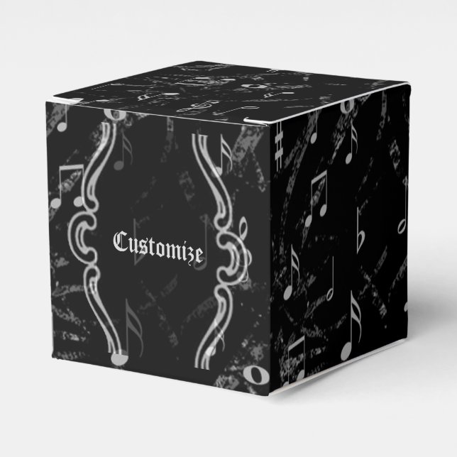 Black & White Music Notes Pattern Cube Favour Box (Front Side)