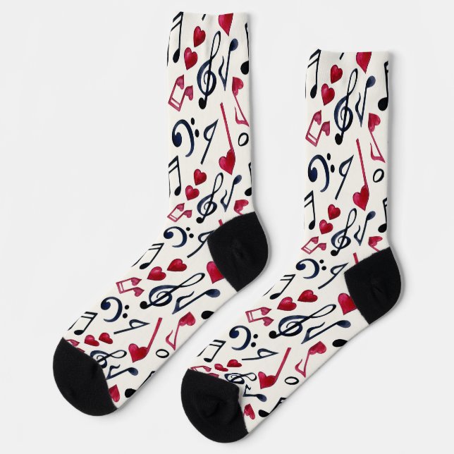 Black & White Music Notes & Symbols Socks (Left)