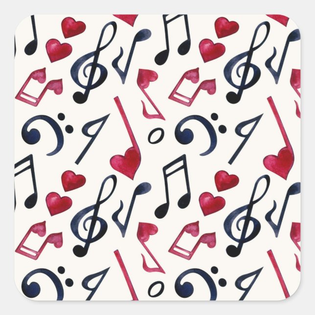 Black & White Music Notes & Symbols Square Sticker (Front)