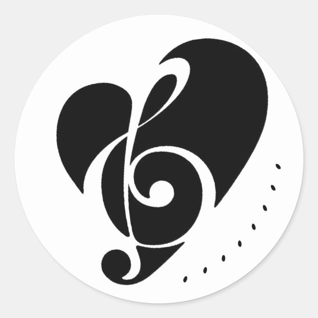 Black&White Music Symbol w Heart Design Classic Round Sticker (Front)