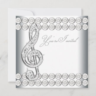 Black White Music Treble Clef Recital Invitation