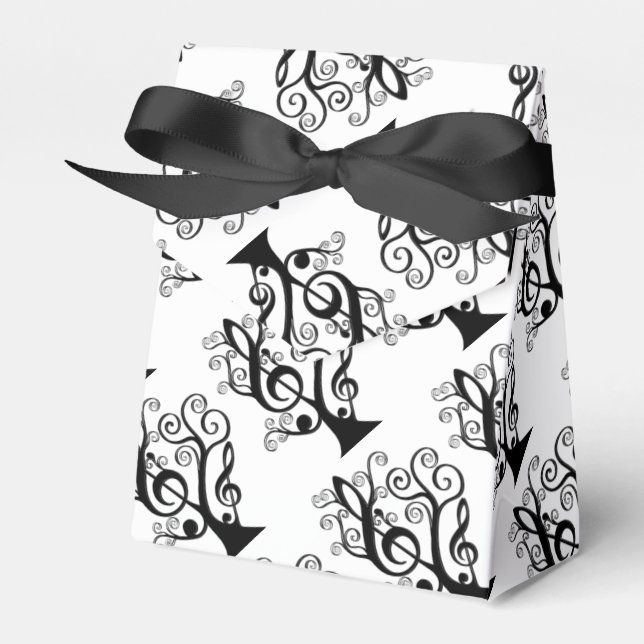 Black & White Music Treble Clef Tree Favour Box (Front Side)