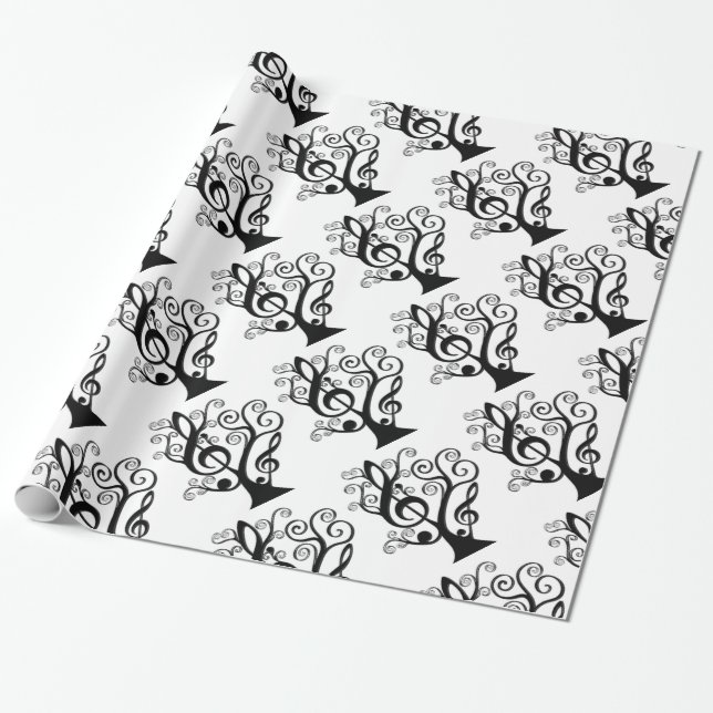 Black & White Music Treble Clef Tree Paper (Unrolled)