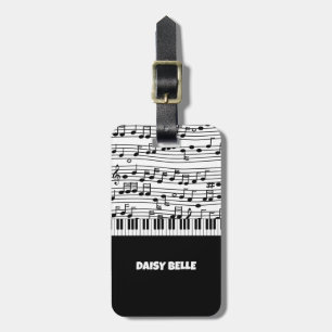 Black & White Musical Notes Luggage Tag