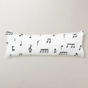 Black & White Musical Notes Symbol Pattern Body Pillow