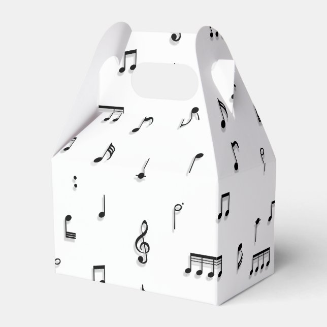 Black & White Musical Notes Symbol Pattern Favor Box (Front Side)