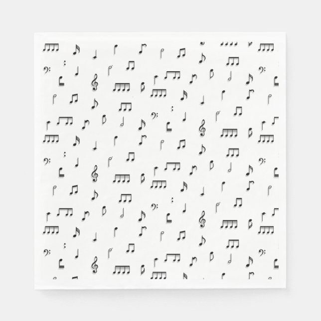 Black & White Musical Notes Symbol Pattern Napkin (Front)