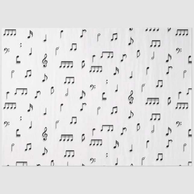 Black & White Musical Notes Symbol Pattern Tissue Paper (Front)