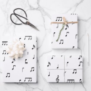 Black & White Musical Notes Symbol Pattern Wrapping Paper Sheet