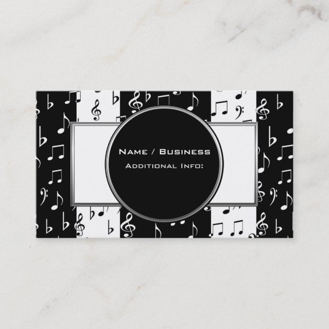 Black & White Musical Stripes Business Card 3 (Front)