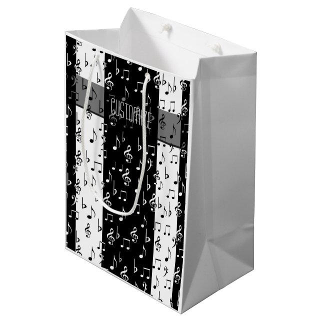 Black & White Musical Stripes Gift Bag 2 (Front Angled)
