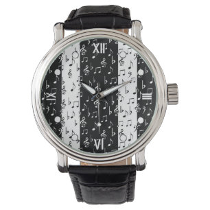 Black & White Musical Stripes Wrist Watch