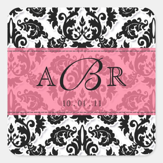 Black White n Hot Pink Fleur de Lis Damask Sticker (Front)