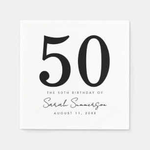 Black White Name Date Fifty 50th Birthday Party Napkin