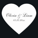 Black White Name Date Modern Wedding Heart Sticker<br><div class="desc">Basic Black and white wedding stickers for your wedding invitations,  thank you notes and all your mailings.</div>