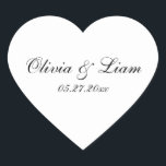 Black White Name Date Modern Wedding Heart Sticker<br><div class="desc">Basic Black and white wedding stickers for your wedding invitations,  thank you notes and all your mailings.</div>