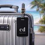 Black white name initials minimalist modern luggage tag<br><div class="desc">A classic black background. Personalize and add your monogram initials letters and your name in white. Modern,  trendy and simple. 
Back: add your contact information.</div>
