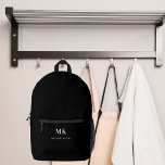 Black white name monogram initials printed backpack<br><div class="desc">Black background,  white text. Personalize and add your monogram initials and full name.</div>