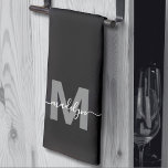 Black White Name Monogram Kitchen Towel<br><div class="desc">Personalized Custom Create Your Own Black White Initial Name Monogram Kitchen Towel. Add a touch of elegance to your kitchen with this stylish monogrammed towel. Designed for a tri-fold style, it features a bold grey initial and a flowing white script name, offering a personalized and sophisticated look. Perfect for everyday...</div>