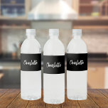 Black white name script elegant modern water bottle label<br><div class="desc">Black background,  white text.  Personalize and add your name written with a modern hand lettered style script. Perfect for a birthday party,  bridal shower,  baby shower,  school and sports.</div>