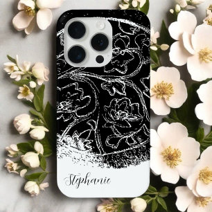 Black white name script line art floral graphic  iPhone 15 pro case