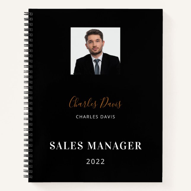 Black white name signature photo business notebook (Front)