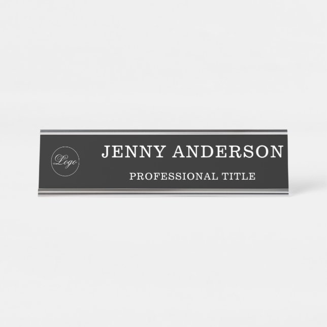  Black White Name Title & Logo Desk Name Plate (Front)