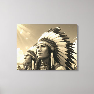 Black + White Native American Indians on a Wall  Canvas Print