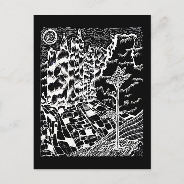 Black & White Nature Drawing Postcard (Front)