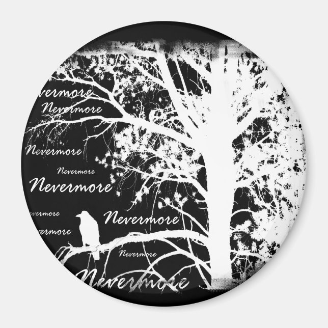 Black & White Negative Nevermore Raven Silhouette Magnet (Front)