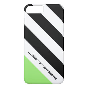 Black, White & Neon Green Stripe with Custom Name iPhone 8 Plus/7 Plus Case