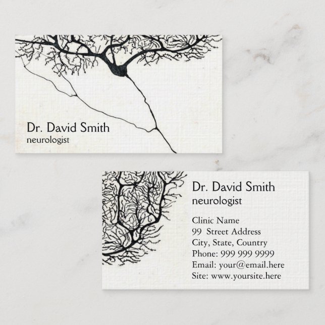 Black White Neurologist Business Card with Neuron (Front/Back)