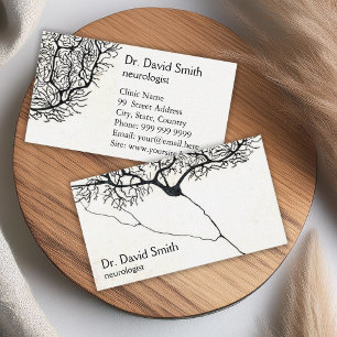 Black White Neurologist Business Card with Neuron