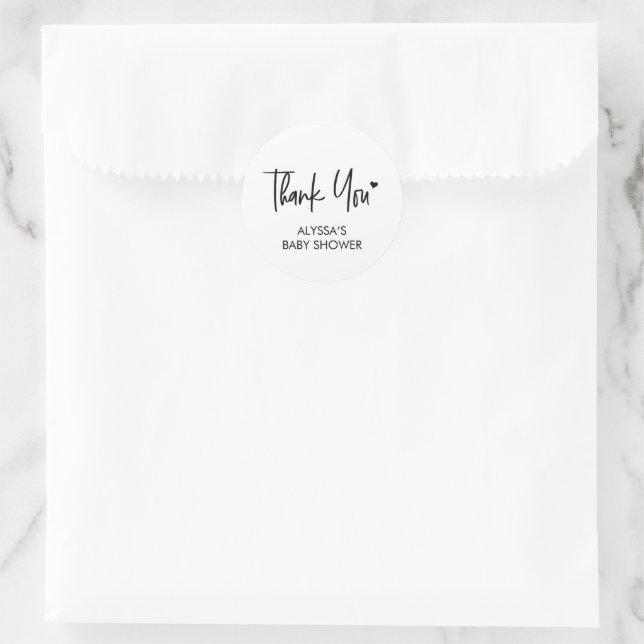 Black white Neutral Modern Baby shower Thank you  Classic Round Sticker (Bag)