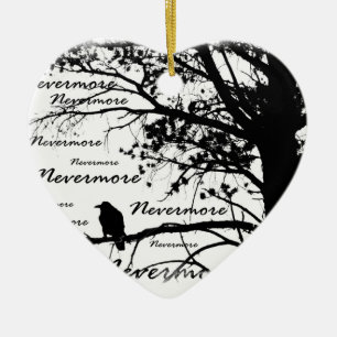 Black & White Nevermore Raven Silhouette Ceramic Ornament