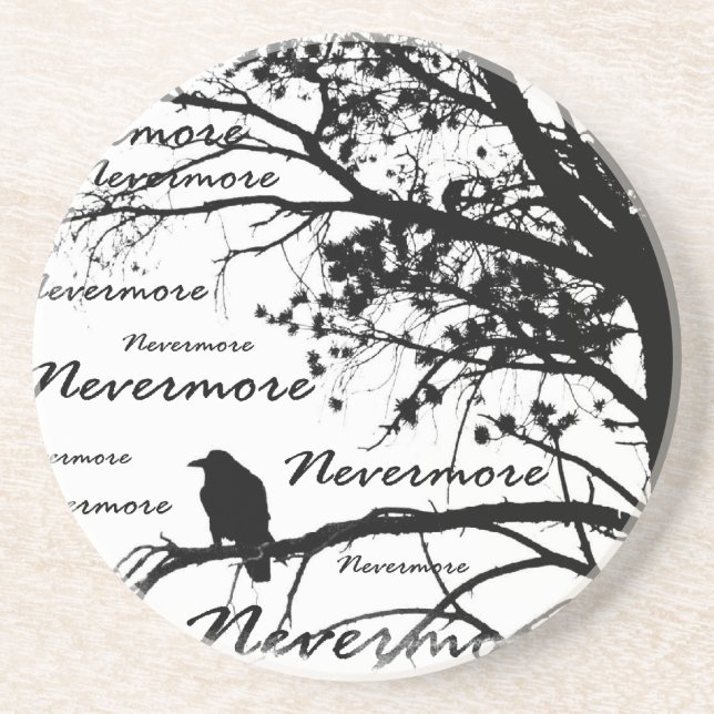 Black & White Nevermore Raven Silhouette Coaster (Front)