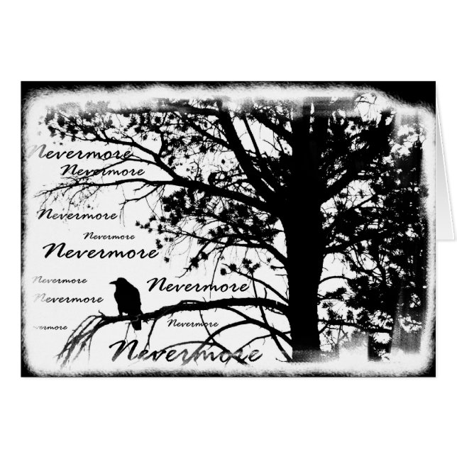 Black & White Nevermore Raven Silhouette Tree (Front Horizontal)