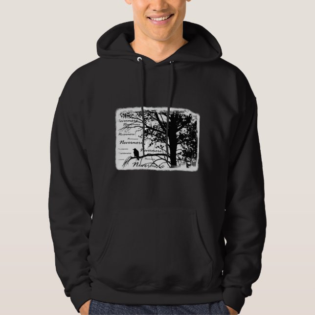 Black & White Nevermore Raven Silhouette Tree Hoodie (Front)