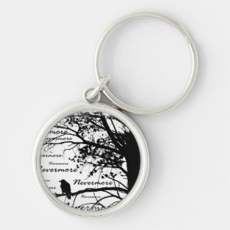 Black & White Nevermore Raven Silhouette Tree Keychain