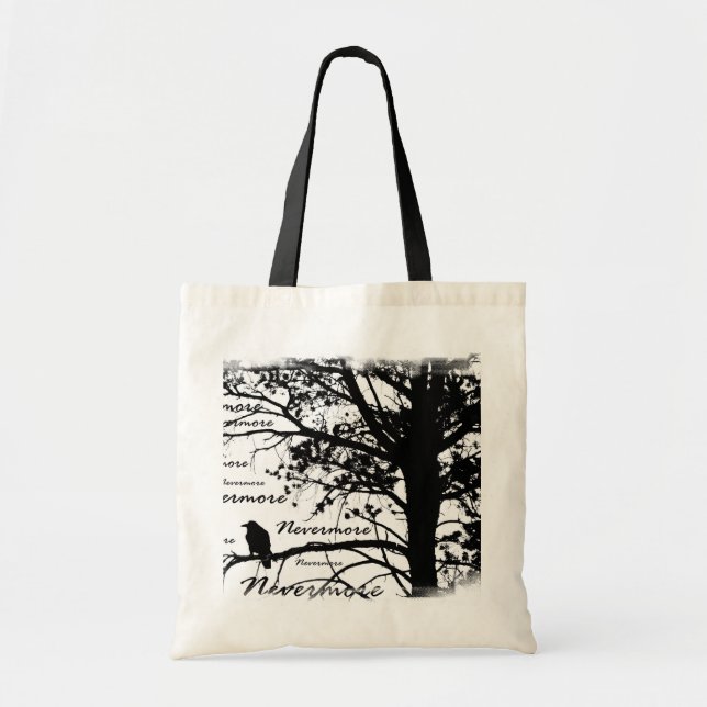 Black & White Nevermore Raven Silhouette Tree Tote Bag (Front)