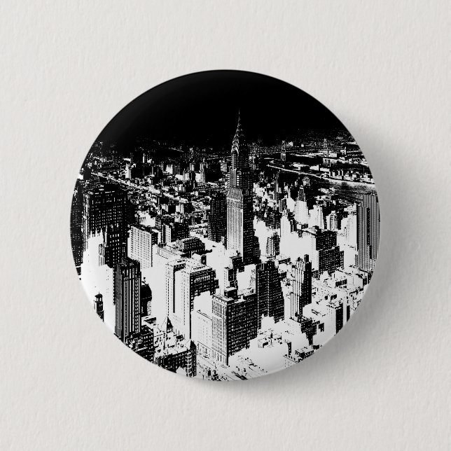 Black & White New York 2 Inch Round Button (Front)
