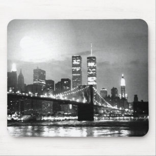 Black & White New York City at Night Mouse Pad