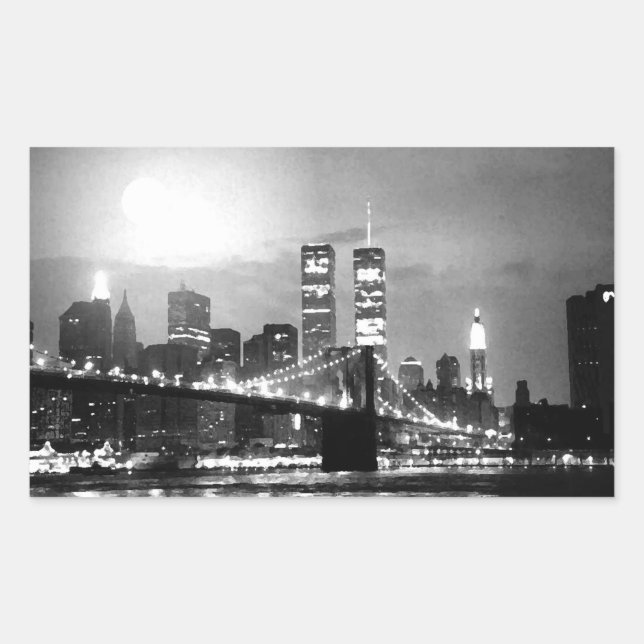 Black & White New York City at Night Rectangle Sti Sticker (Front)