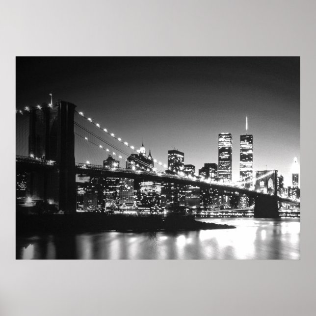 Black White New York City Brooklyn Bridge Poster (Front)