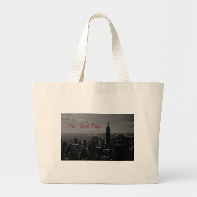 Black White New York City Large Tote Bag (Front)