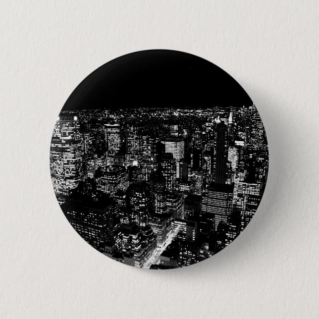 Black & White New York City Night 2 Inch Round Button (Front)